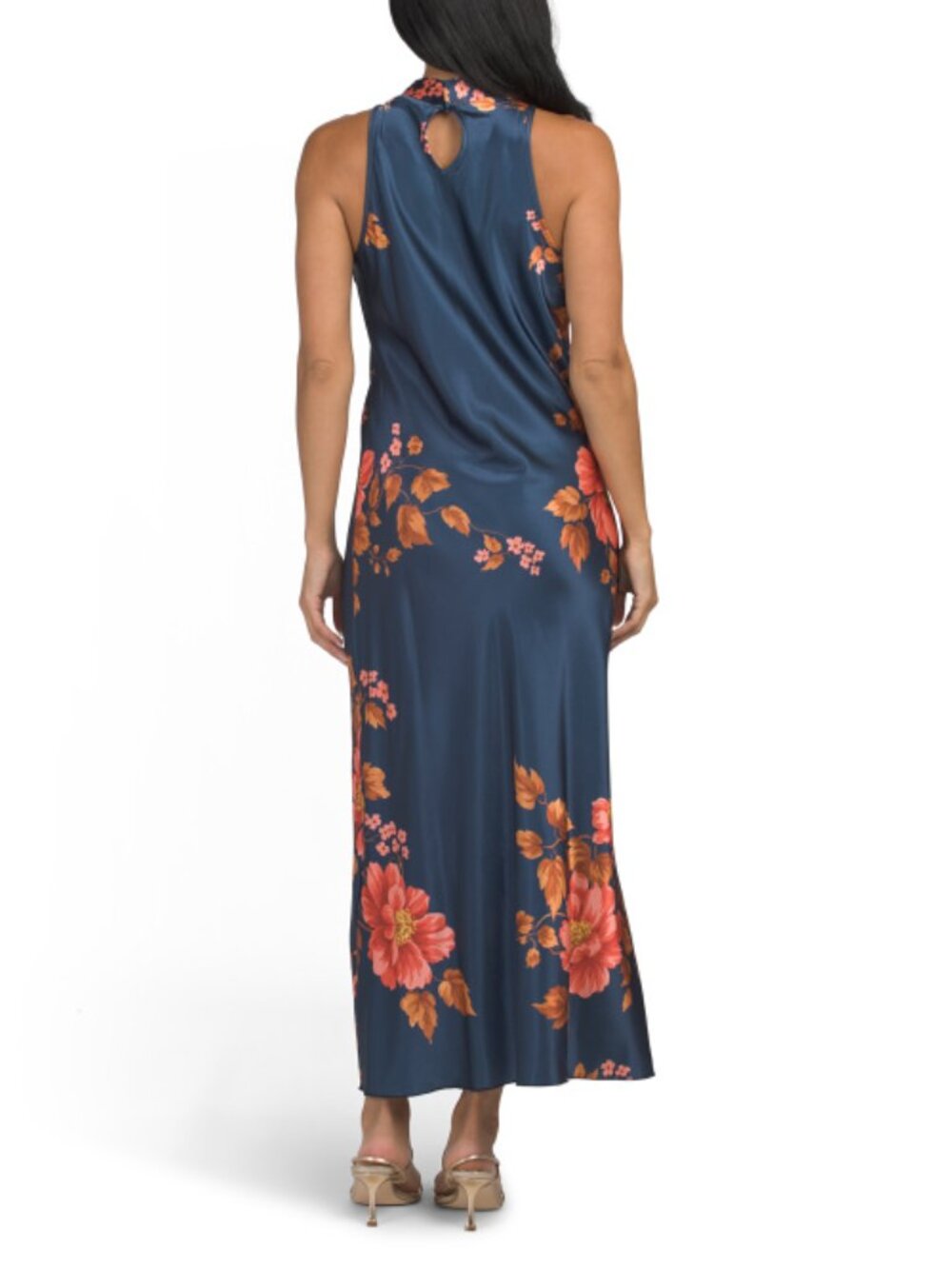 TASH & SOPHIE Made In Usa Sleeveless High Cowl Neck Maxi Dress With Placed Print - Picture 2 of 2